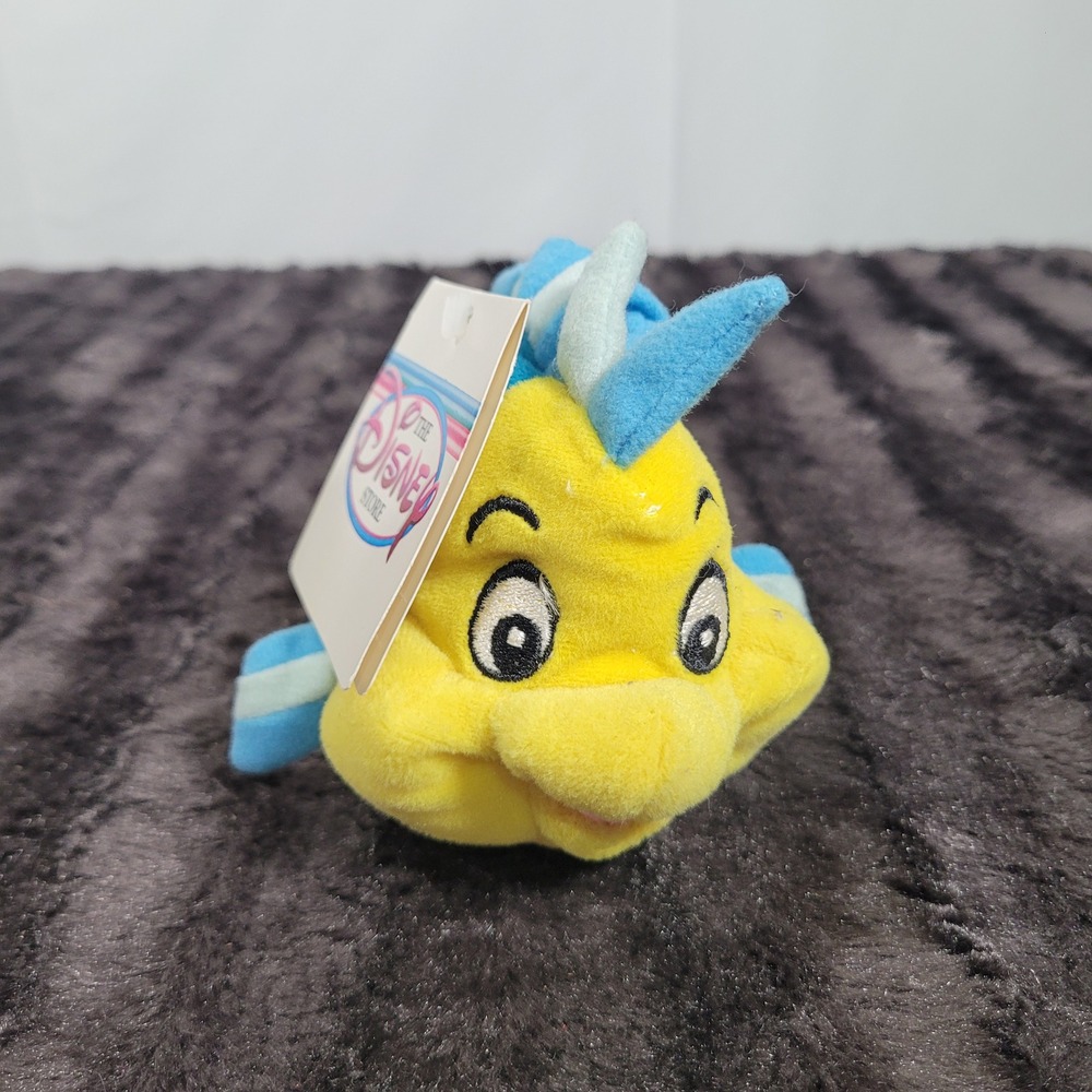 Disney Store Mini Bean Bag Flounder 7 Inch Plush The Little Mermaid Yellow Blue